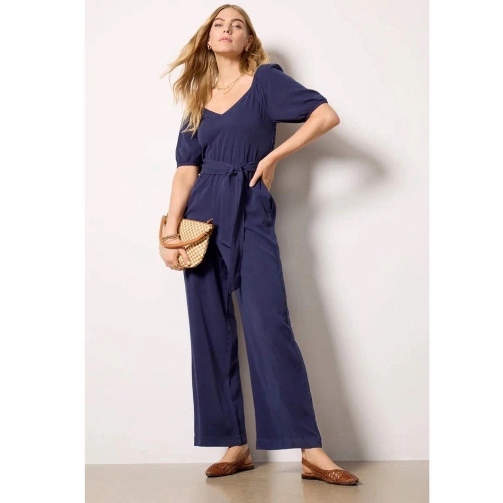 Anthropologie Cloth & Stone Puff Sleeve Belt Tie Jumpsuit Size XL